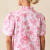 Avery La France Dianthus Pink Floral Cotton Ruffle Top