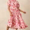 Blooming Season Pink Floral Puff Sleeve Midi Dress