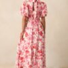 Blooming Season Pink Floral Puff Sleeve Midi Dress