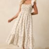 Blooming Brunch Cotton Beige Floral Flutter Sleeve Maxi Dress