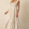 Blooming Brunch Cotton Beige Floral Flutter Sleeve Maxi Dress