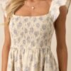 Blooming Brunch Cotton Beige Floral Flutter Sleeve Maxi Dress
