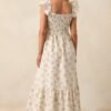 Blooming Brunch Cotton Beige Floral Flutter Sleeve Maxi Dress