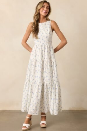 Blooming Garden Ivory Floral Tiered Maxi Dress