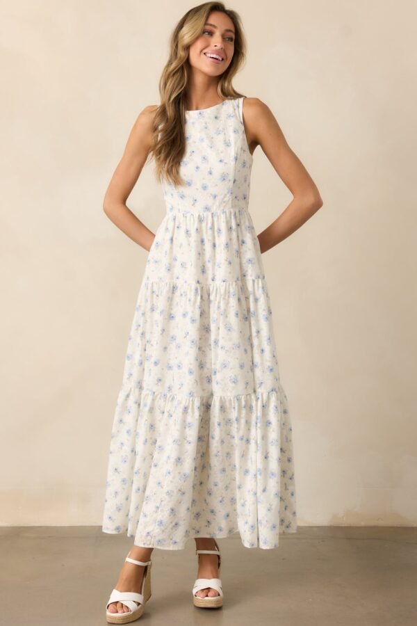 Blooming Garden Ivory Floral Tiered Maxi Dress