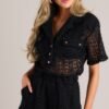 Barefoot On The Beach Black Open Knit Cover Up Romper