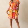 By The Shore Orange Tropical Print Cotton Mini Dress