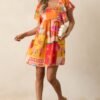 By The Shore Orange Tropical Print Cotton Mini Dress