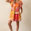 By The Shore Orange Tropical Print Cotton Mini Dress