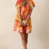 By The Shore Orange Tropical Print Cotton Mini Dress