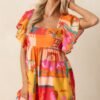 By The Shore Orange Tropical Print Cotton Mini Dress