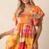 By The Shore Orange Tropical Print Cotton Mini Dress