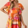 By The Shore Orange Tropical Print Cotton Mini Dress