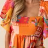 By The Shore Orange Tropical Print Cotton Mini Dress