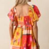 By The Shore Orange Tropical Print Cotton Mini Dress