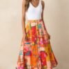 Bright Idea Orange Tropical Print Cotton Button Front Midi Skirt