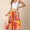 Bright Idea Orange Tropical Print Cotton Button Front Midi Skirt