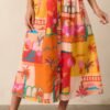 Bright Idea Orange Tropical Print Cotton Button Front Midi Skirt