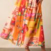 Bright Idea Orange Tropical Print Cotton Button Front Midi Skirt