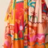 Bright Idea Orange Tropical Print Cotton Button Front Midi Skirt