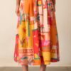 Bright Idea Orange Tropical Print Cotton Button Front Midi Skirt
