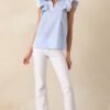 Caldwell Blue Micro Gingham Cotton Ruffle Top