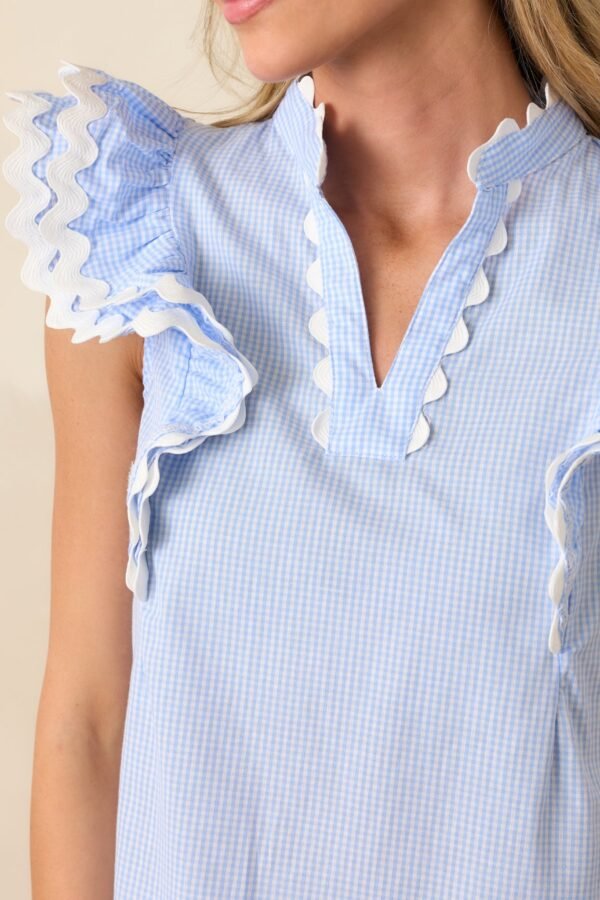 Caldwell Blue Micro Gingham Cotton Ruffle Top