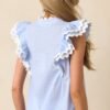 Caldwell Blue Micro Gingham Cotton Ruffle Top