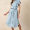 Begin Again Light Wash Chambray Stripe Midi Shirt Dress