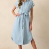 Begin Again Light Wash Chambray Stripe Midi Shirt Dress