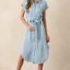 Begin Again Light Wash Chambray Stripe Midi Shirt Dress