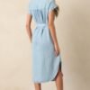 Begin Again Light Wash Chambray Stripe Midi Shirt Dress