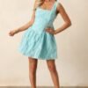 Beyond The Surface Turquoise Blue Floral Jacquard Mini Dress