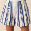 Be Spontaneous Blue Stripe Canvas High Waisted Shorts