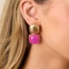 Blissful Days Pink Stone Gold Textured Drop Earrings