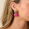 Blissful Days Pink Stone Gold Textured Drop Earrings