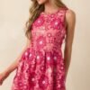Celebrate Every Day Rose Pink Floral Embroidered Mini Dress
