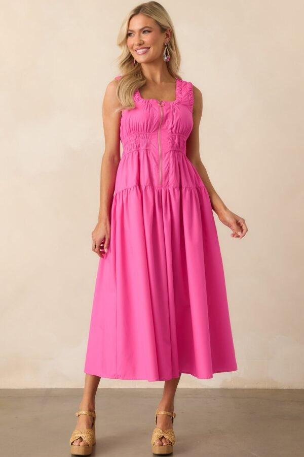 Better Late Than Never Hot Pink Sleeveless Midi Dress
