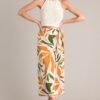 Cabana Chic Beige Tropical Print Midi Wrap Skirt