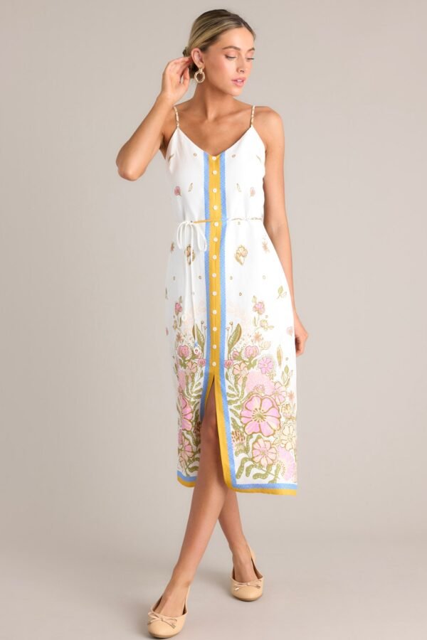 Bursting Blooms Ivory Multi Floral Midi Dress