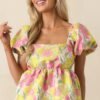 Bloom With Grace Light Pink Floral Jacquard Peplum Top