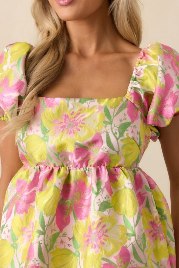 Bloom With Grace Light Pink Floral Jacquard Peplum Top