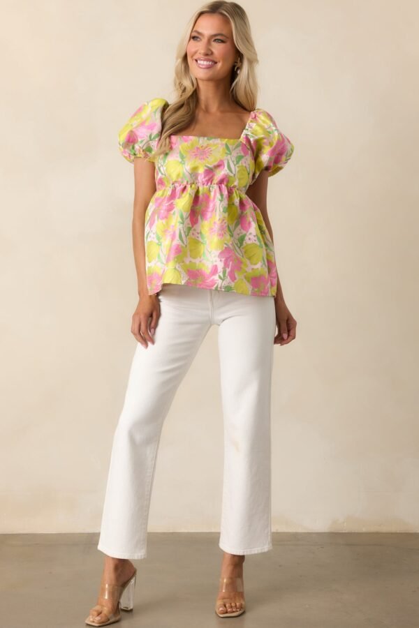 Bloom With Grace Light Pink Floral Jacquard Peplum Top