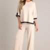 Bold Symphony Split Hem Beige Sweater Pants