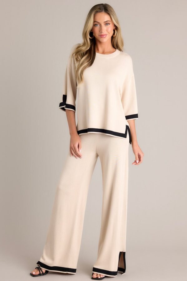 Bold Symphony Split Hem Beige Sweater Pants