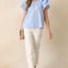 Bianca Blue Fog Cotton Embroidered Scallop Top