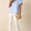 Bianca Blue Fog Cotton Embroidered Scallop Top