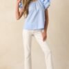 Bianca Blue Fog Cotton Embroidered Scallop Top