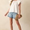 Bianca White Cotton Embroidered Scallop Top