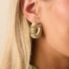 Catch Me If You Can Ribbed Gold Hoop Earrings